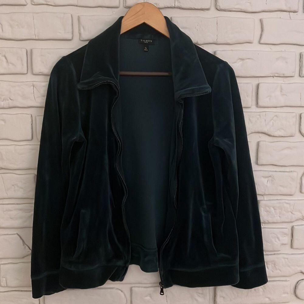 Talbots green velour zip up jacket size petite small - Picture 6 of 10